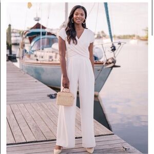 NWT Gal Meets Glam Delaney jumpsuit bridal ivory short sleeve sz 10